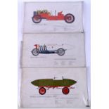 VINTAGE AUTOMOTIVE PRINTS. 44 cm x 24 cm. (3)