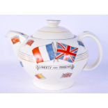 AN UNUSUAL ART DECO LIBERTY & FREEDOM WAR AGAINST HITLERISM TEAPOT decorated with flags. 21 cm x 14