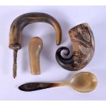 AN ANTIQUE SCOTTISH HORN SNUFF MULL etc. 255 grams. Largest 15 cm x 11 cm. (5)