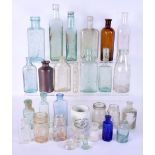 A GROUP OF ANTIQUE GLASS BOTTLES including medicine jars etc. (qty)
