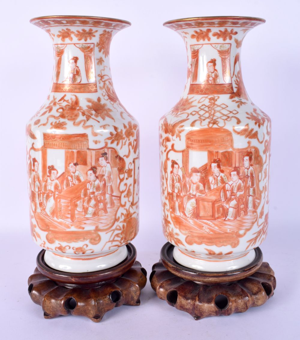 A PAIR OF 19TH CENTURY CHINESE ROUGE DE FER PORCELAIN VASES Qing. 27 cm high overall.