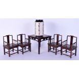 A RARE GROUP OF EARLY 20TH CENTURY CHINESE CARVED WOOD MINIATURE FURNITURE formed as a two pairs of