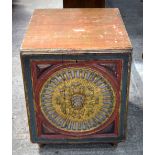 AN 18TH CENTURY CONTINENTAL POLYCHROMED WOOD CABINET decorated with a roundel. 69 cm x 69 cm x 57 cm