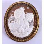 A FINE 19TH CENTURY EUROPEAN CARVED CAMEO BROOCH signed Fratz, with high carat gold mounts. 26 grams