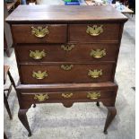 AN 18TH CENTURY OAK CHEST ON STAND with two short and two long drawers. 119 cm x 88 cm x 50 cm.