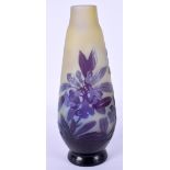 A FRENCH GALLE CAMEO GLASS VASE decorated with puce foliage. 17 cm high.