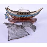 A RARE EARLY 20TH CENTURY CHINESE SILVER AND ENAMEL MODEL OF A BOAT Late Qing/Republic. 270 grams ov