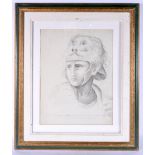European School (19th/20th Century) Pencil sketch, Masked warrior. 60 cm x 45 cm.