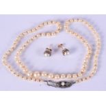 A SET OF JAPANESE MIKIMOTO SEED PEARL JEWELLERY. 16 grams. Necklace 49 cm long, earrings 0.75 cm wid