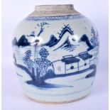 AN 18TH CENTURY CHINESE BLUE AND WHITE PROVINCIAL GINGER JAR Qianlong. 18 cm x 8 cm.