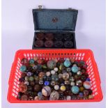 VINTAGE MARBLES and a boxed set of bakelite gaming counters. (qty)