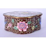 A LATE 19TH CENTURY CHINESE CANTON ENAMEL LOBED BOX AND COVER painted with flowers. 15 cm x 12 cm.