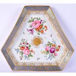 A 19TH CENTURY BERLIN PORCELAIN DISH painted with flowers. 30 cm x 24 cm.