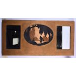 A RARE ART DECO ROWLEY GALLERY MIXED WOOD LACQUERED MIRROR entitled 'The Meeting'. 85 cm x 45 cm.