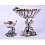 A 19TH CENTURY SILVER PLATED DOLPHIN BON BON DISH formed as an open shell. 12 cm x 10 cm.