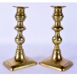 A PAIR OF EARLY 19TH CENTURY BRASS CANDLESTICKS C1809. 19 cm high.