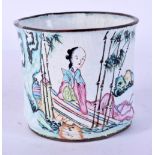 A CHINESE QING DYNASTY CANTON ENAMEL CENSER painted with figures. 7.5 cm x 6.5 cm.