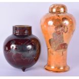 AN ART DECO CROWN FIELDINGS LUSTRE VASE AND COVER together with a silver overlaid dragon jar. Larges