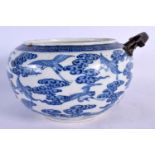 A MID 19TH CENTURY CHINESE BLUE AND WHITE PORCELAIN CENSER painted with birds and clouds. 21 cm wide