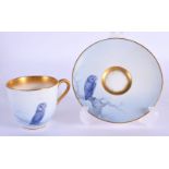 Royal Worcester demi-tasse coffee cup and saucer painted with owls date mark 1923.