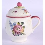 Mid 18th c. Mennecy custard cup and cover or pot a jus spirally moulded and painted with flowers. 8.