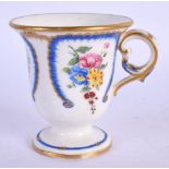 18th c. Sevres sorbet cup painted with flowers in blue panels, interlaced blue L’s and gilders mark