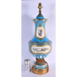 A FINE LARGE 19TH CENTURY FRENCH SEVRES PORCELAIN VASE AND COVER converted to a lamp, painted with p