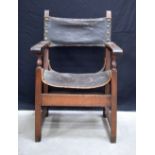 A large Continental Antique wooden and eather chair 101 x 68 x 53 cm