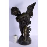 French School (20th Century) Bronze, Boy holding a howling duck. 54 cm x 22 cm.