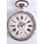 A LARGE CONTINENTAL SILVER POCKET WATCH. Stamped 800, Dial 6.2cm, weight 145.1g