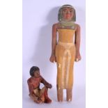 TWO 19TH CENTURY EGYPTIAN GRAND TOUR PAINTED WOOD FIGURES After the Antiquity. Largest 26 cm long. (