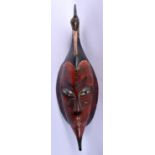 AN AFRICAN TRIBAL RED PAINTED MASK. 60 cm x 15 cm.
