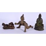 AN ANTIQUE INDIAN BRONZE BUDDHA etc. Largest 9 cm x 7 cm. (3)