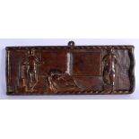 AN 18TH/19TH CENTURY EUROPEAN CARVED FRUITWOOD PANEL depicting figures within an interior. 40 cm x 1