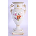 A FINE KPM BERLIN TWIN HANDLED PORCELAIN VASE painted with flowers and insects. 21 cm high.