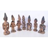 A collection of wooden African Tribal Yoruba Ibeji dolls. Tallest 28cm