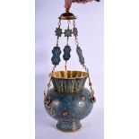 A LARGE CHINESE ISLAMIC MARKET CLOISONNE ENAMEL HANGING VASE probably 19th century, decorated with f