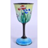 A JAPANESE TAISHO PERIOD SILVER AND ENAMEL GOBLET decorated with foliage. 61 grams. 10 cm x 5 cm.