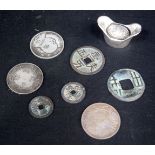 A collection of Chinese coins , tokens and a opium weight (8).