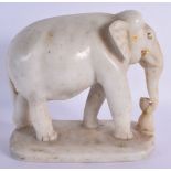A 19TH CENTURY INDIAN RAJASTHAN CARVED MARBLE FIGURE OF AN ELEPHANT modelled roaming. 21 cm x 21 cm.