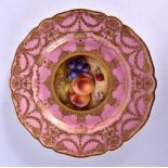 Royal Worcester plate with raised gilt on a rose pompadour border painted by R. Sebright, signed dat