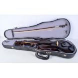A CASED VIOLIN by Richard Kohler, with two bows. Violin 59 cm long, length of back 36 cm. (3)