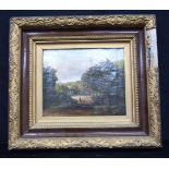 A framed 19th Century Oil on canvas depicting a waterfall and a viaduct 24 x 29n cm