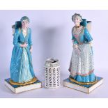 A LARGE PAIR OF 19TH CENTURY EUROPEAN PORCELAIN FIGURES Sevres or Minton, painted with motifs. 31 cm