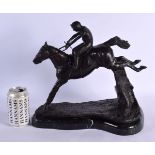 A LARGE CONTEMPORARY BRONZE MODEL OF A HORSE RIDER. 32 cm x 32 cm.