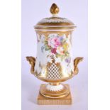 Royal Crown Derby two handled vase and cover painted with flowers by Albert Gregory, date mark for 1