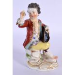 A 19TH CENTURY MEISSEN PORCELAIN FIGURE OF A BOY modelled holding foliage. 13.5 cm x 6 cm.