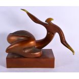 A LARGE CONTEMPORARY PATINATED BRONZE FIGURE OF A FEMALE. 46 cm x 35 cm.