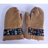 A PAIR OF NATIVE AMERICAN MITTENS. 30 cm x 15 cm.