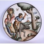A STYLISH VINTAGE SANTO STEFANO CERAMIC PLATE painted with a child upon a bull. 32 cm diameter.